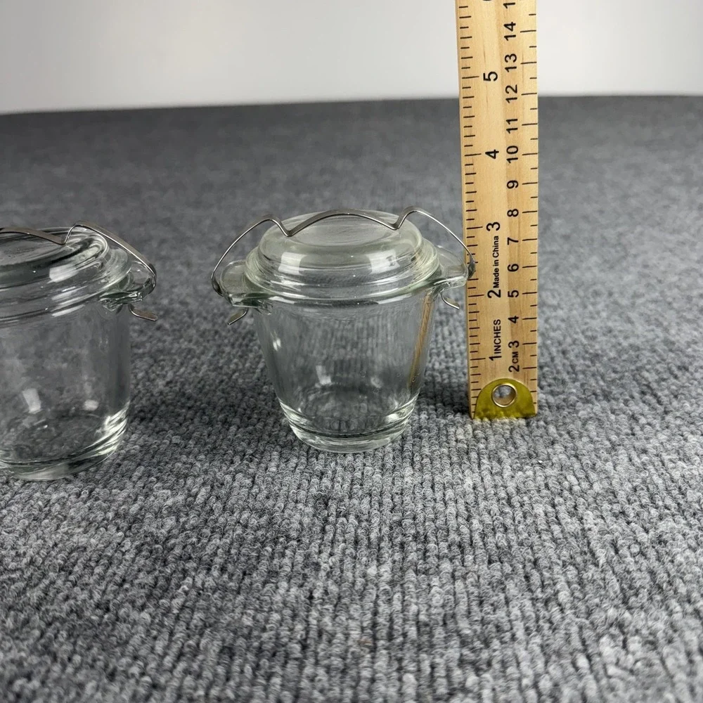 Vintage Sovirel Glass Jam Jars Set Of 2 Clear Round With Lids France Kitchen